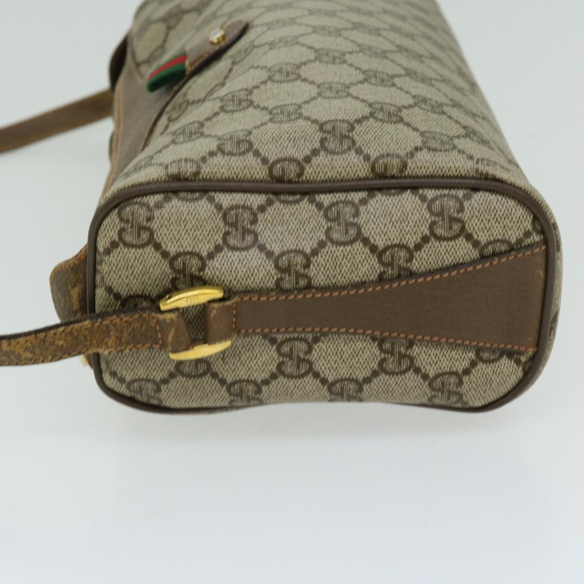 GUCCI GG Canvas Web Sherry Line Shoulder Bag PVC Beige Red Green Auth 66739