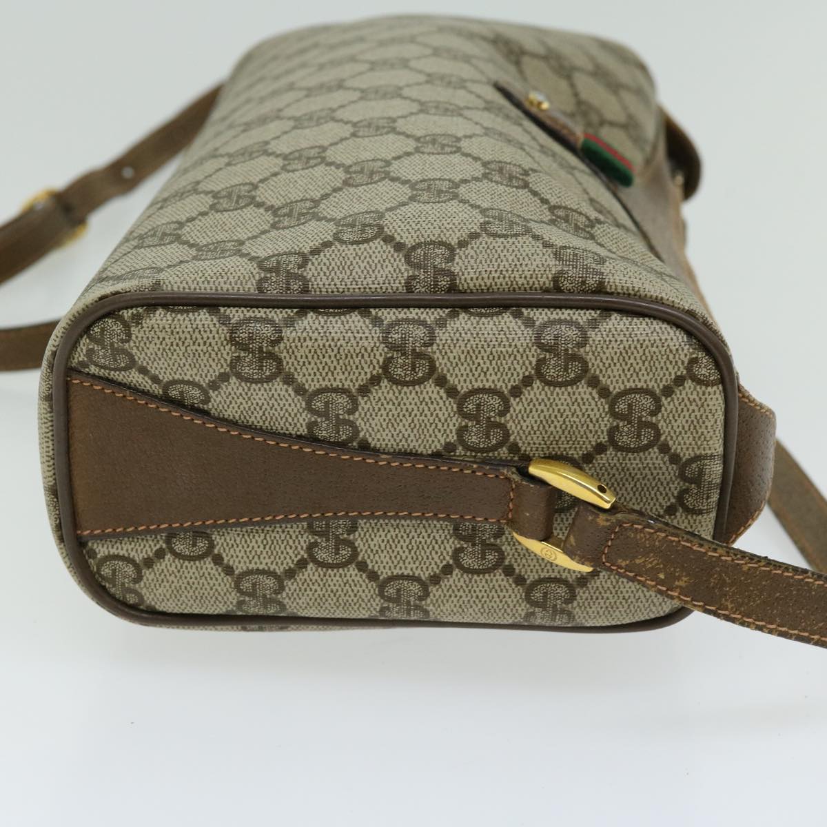 GUCCI GG Canvas Web Sherry Line Shoulder Bag PVC Beige Red Green Auth 66739