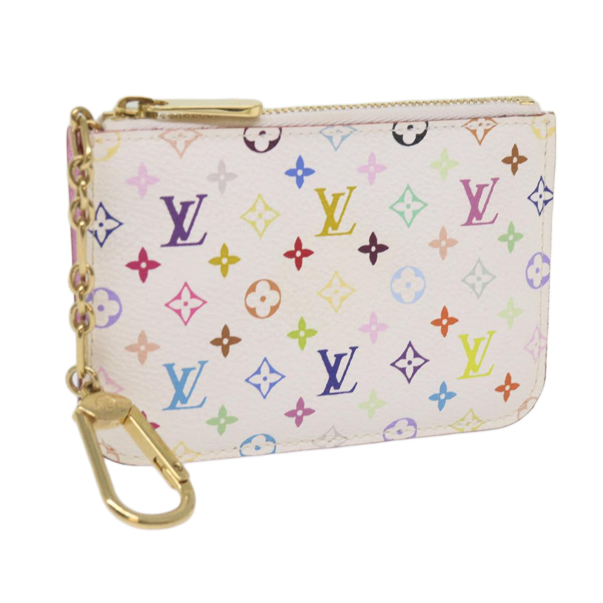 LOUIS VUITTON Multicolor Pochette Cles NM Coin Purse White M93734 LV Auth 66758