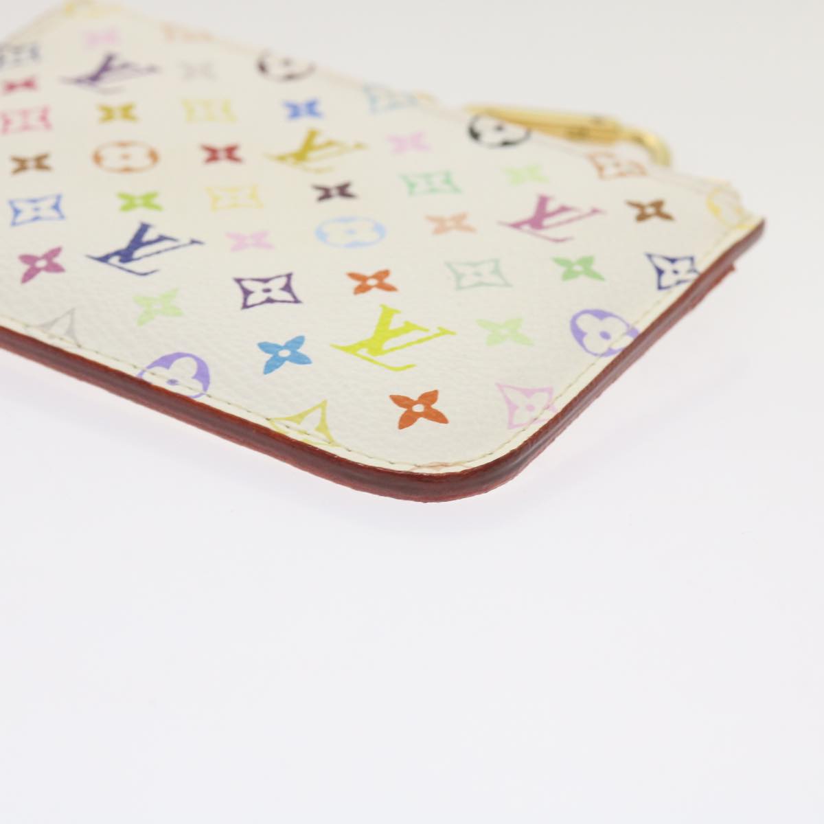 LOUIS VUITTON Multicolor Pochette Cles NM Coin Purse White M93734 LV Auth 66758