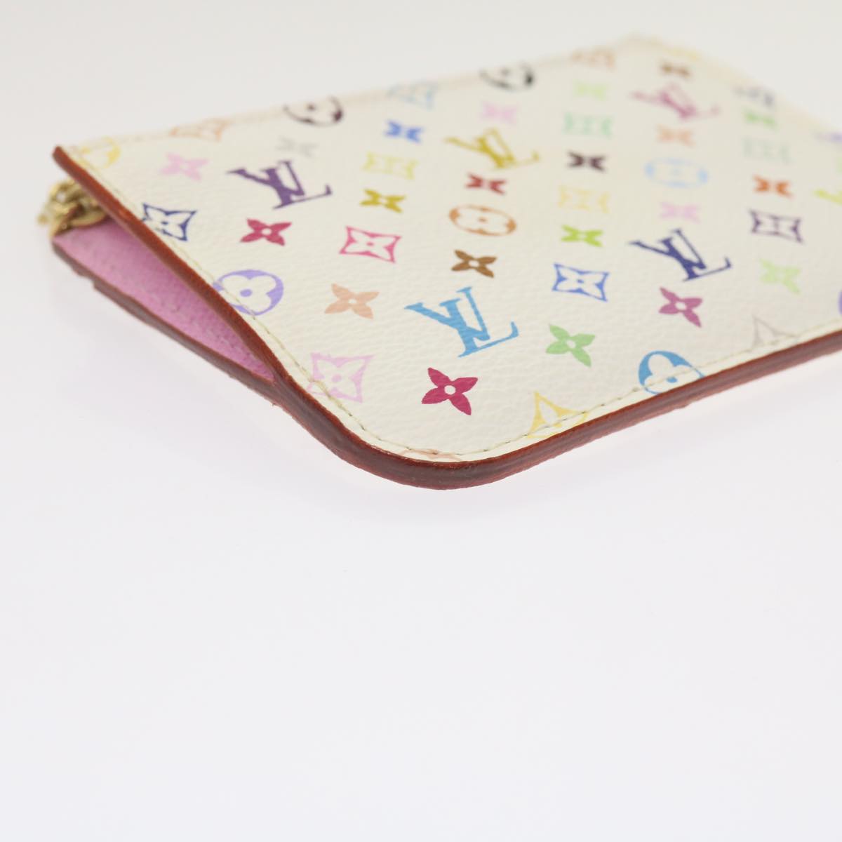 LOUIS VUITTON Multicolor Pochette Cles NM Coin Purse White M93734 LV Auth 66758