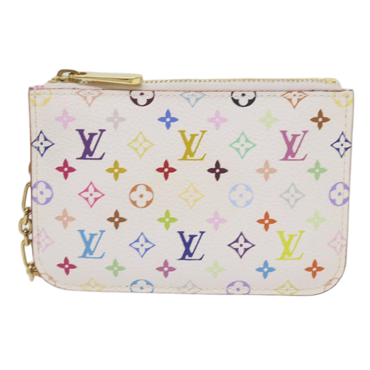 LOUIS VUITTON Multicolor Pochette Cles NM Coin Purse White M93734 LV Auth 66758