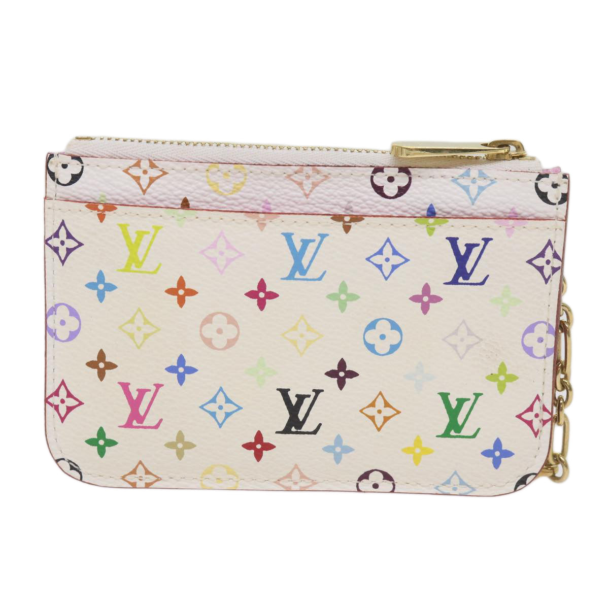 LOUIS VUITTON Multicolor Pochette Cles NM Coin Purse White M93734 LV Auth 66758