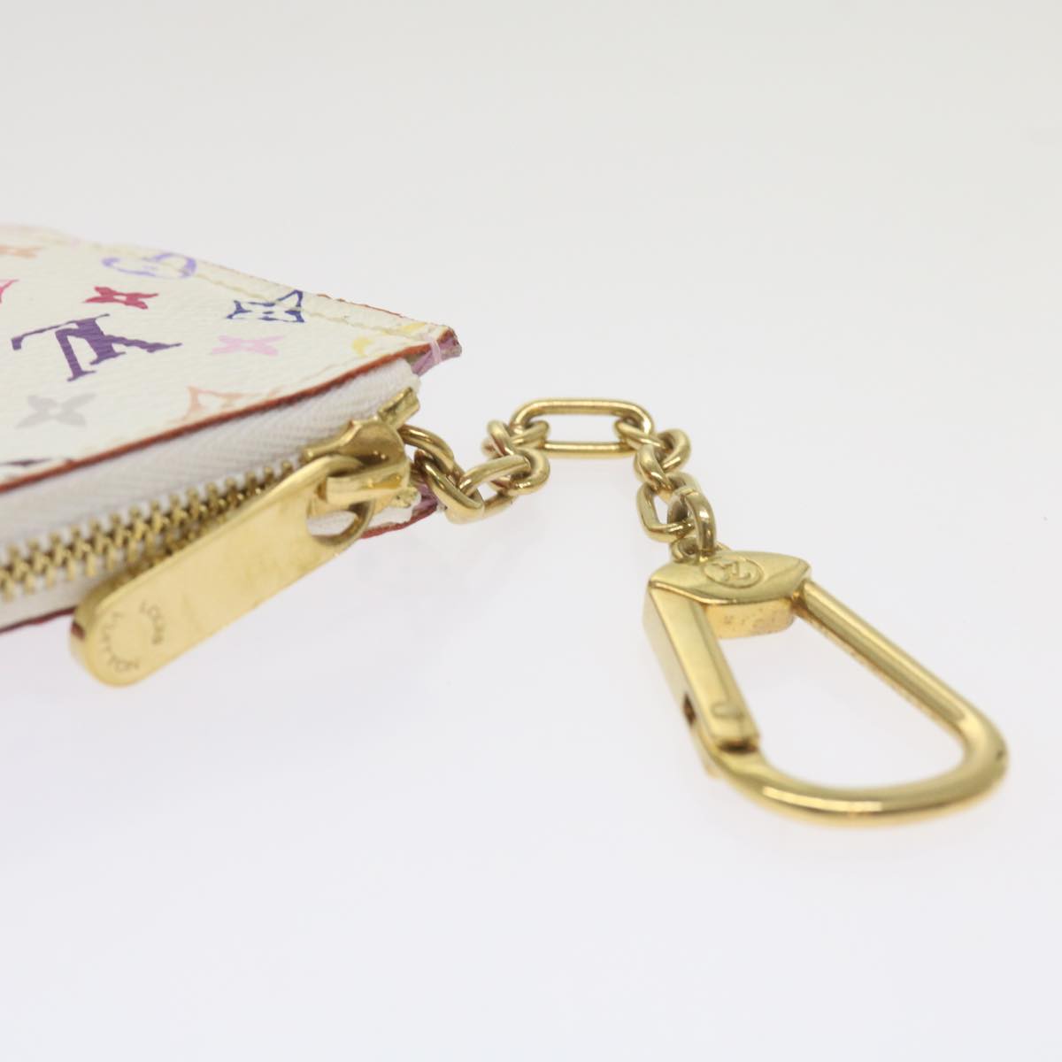 LOUIS VUITTON Multicolor Pochette Cles NM Coin Purse White M93734 LV Auth 66758