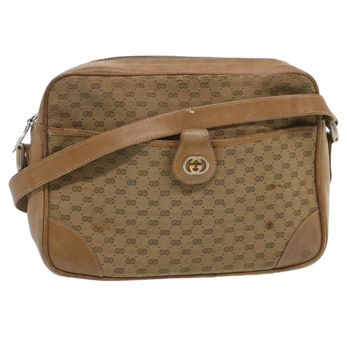 GUCCI Micro GG Canvas Shoulder Bag Beige Auth 66765