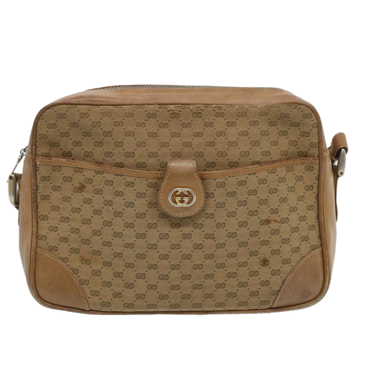 GUCCI Micro GG Canvas Shoulder Bag Beige Auth 66765