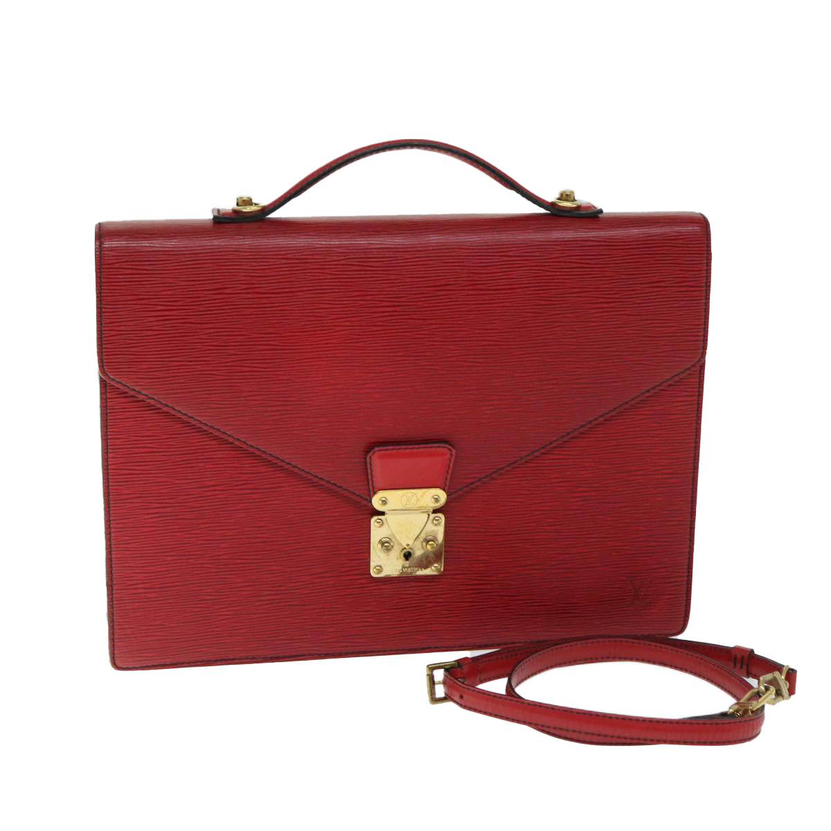 LOUIS VUITTON Epi Porte Documents Bandouliere Briefcase Red LV Auth 66780