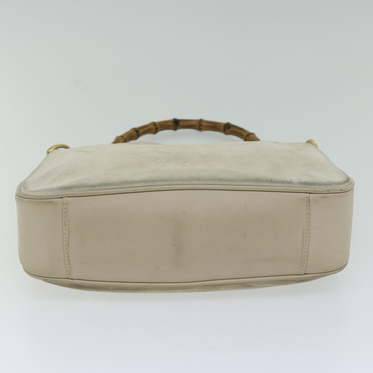 GUCCI Bamboo Shoulder Bag Suede Cream 001 2113 1638 Auth 66800