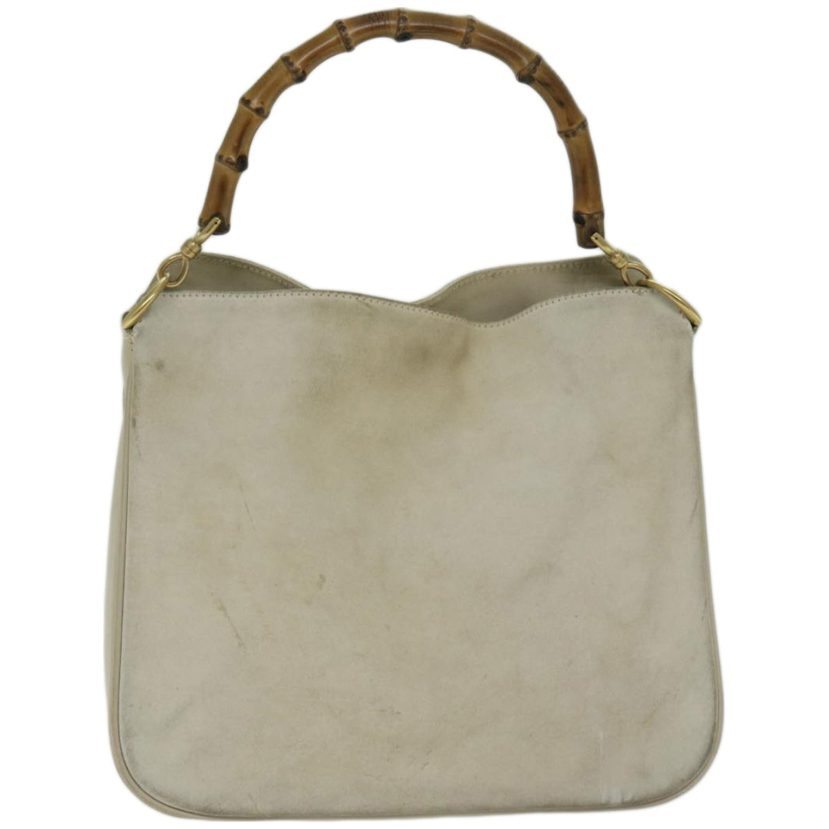 GUCCI Bamboo Shoulder Bag Suede Cream 001 2113 1638 Auth 66800