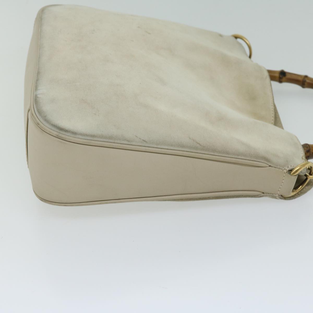 GUCCI Bamboo Shoulder Bag Suede Cream 001 2113 1638 Auth 66800