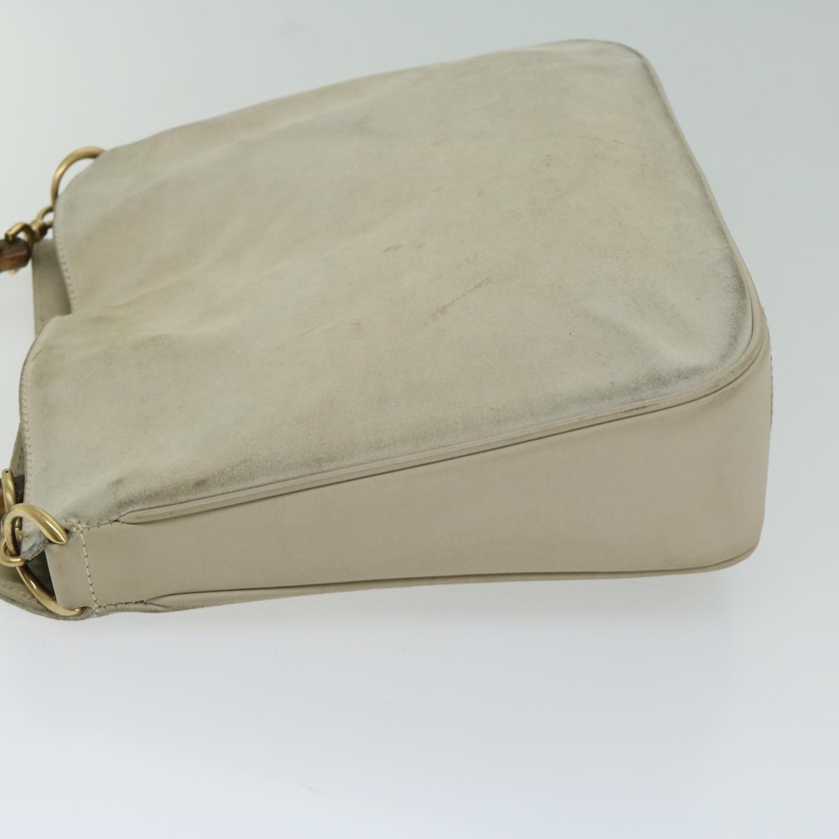 GUCCI Bamboo Shoulder Bag Suede Cream 001 2113 1638 Auth 66800