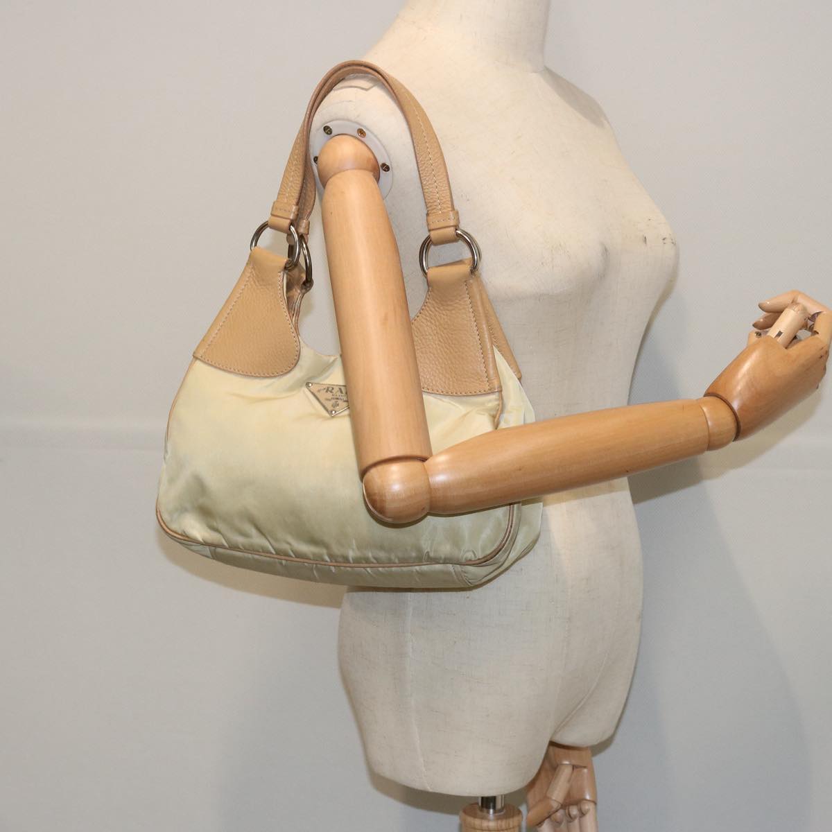 PRADA Shoulder Bag Nylon Cream Auth 66804