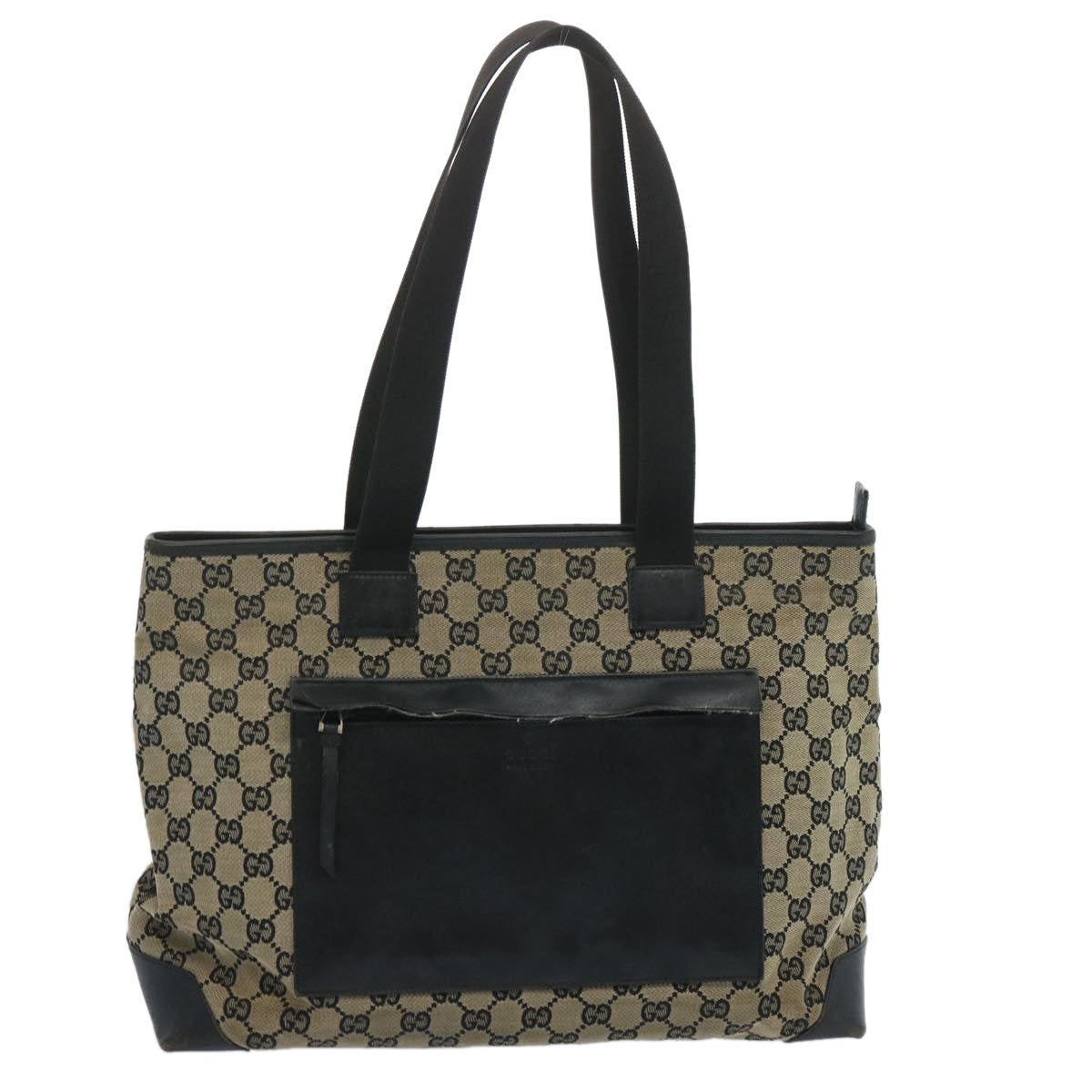 GUCCI GG Canvas Tote Bag Black Beige 019 0426 2404 Auth 66816