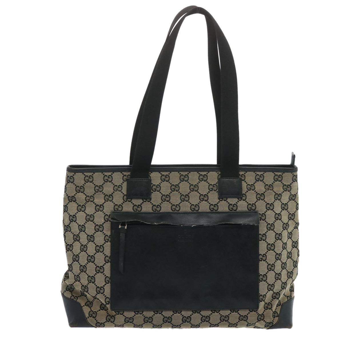 GUCCI GG Canvas Tote Bag Black Beige 019 0426 2404 Auth 66816