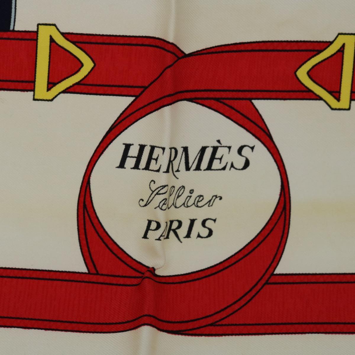 HERMES Carre 90 Eperon dor Scarf Silk Navy Auth 66823