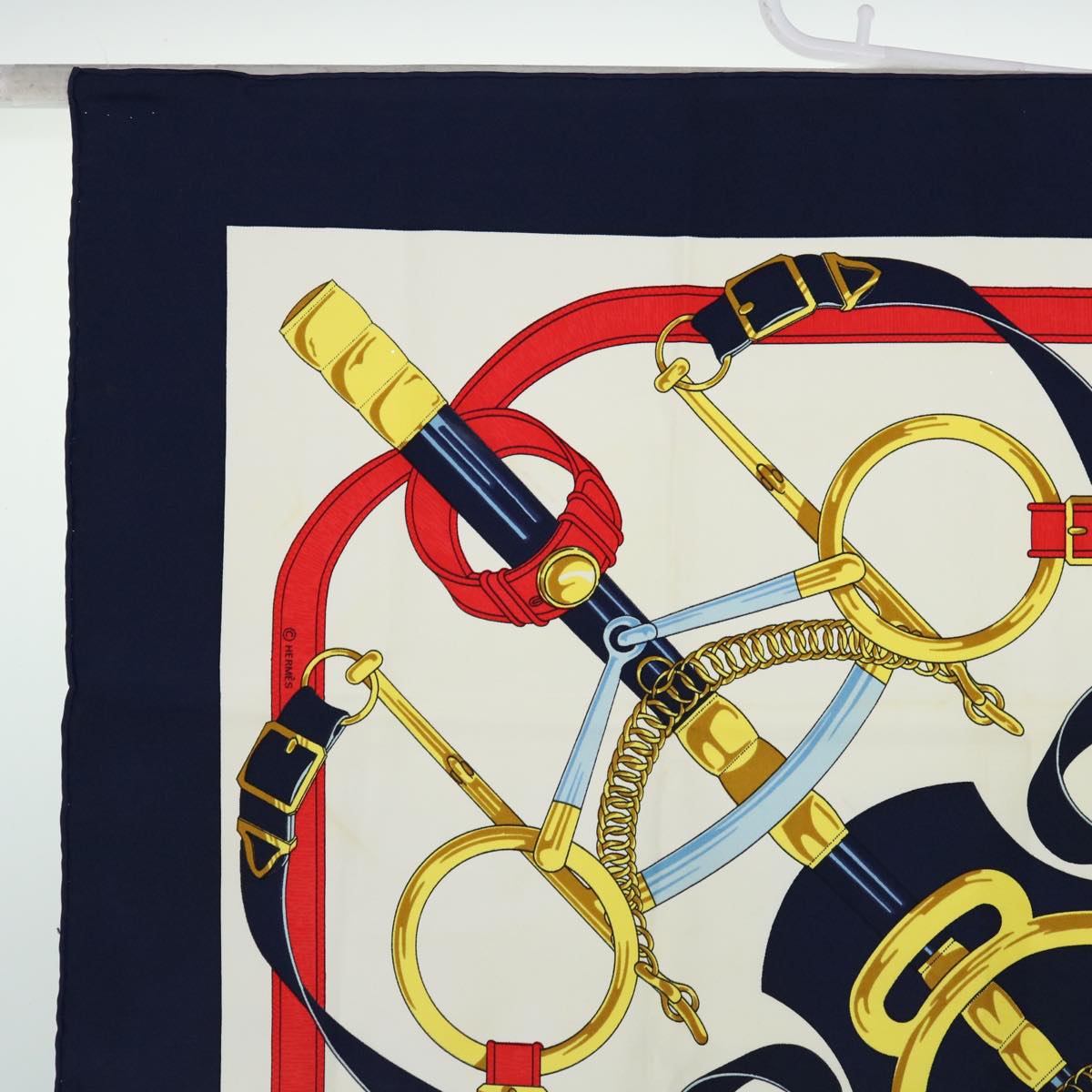 HERMES Carre 90 Eperon dor Scarf Silk Navy Auth 66823