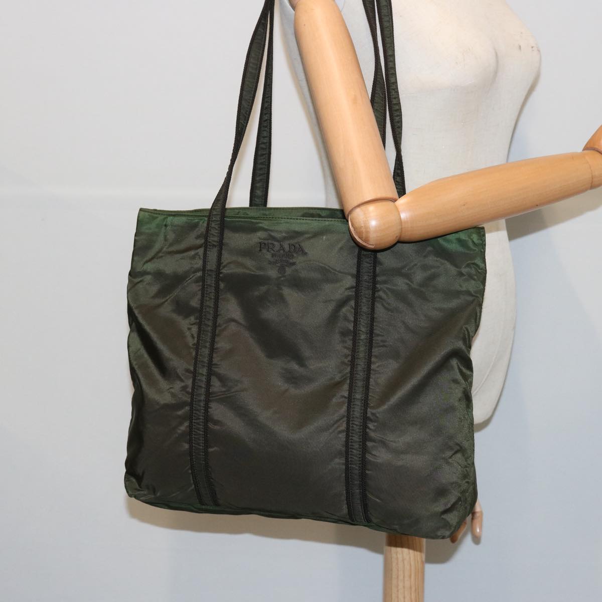 PRADA Tote Bag Nylon Khaki Auth 66828