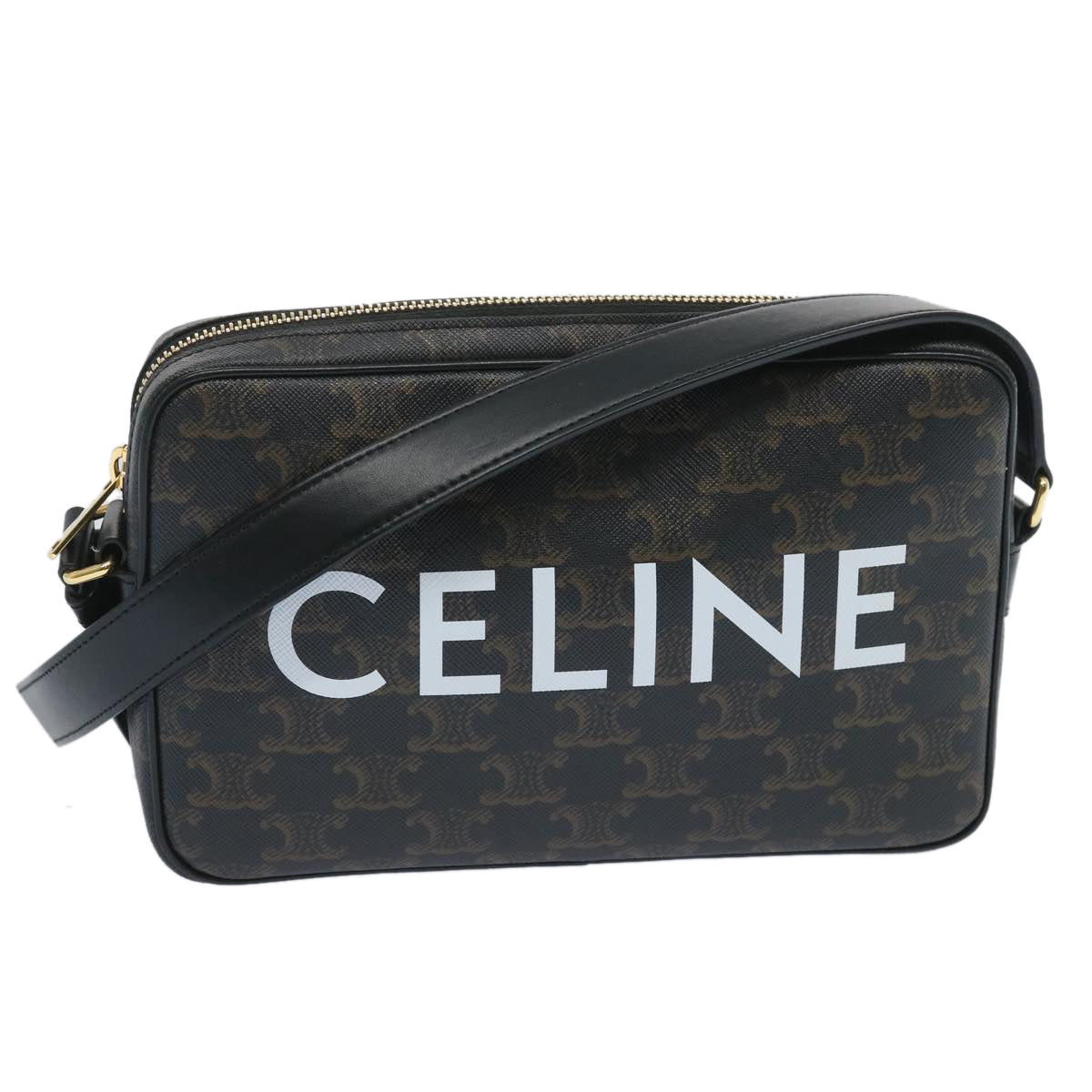 CELINE Triomphe Canvas Shoulder Bag PVC Leather Black 194502EJG Auth 66837A