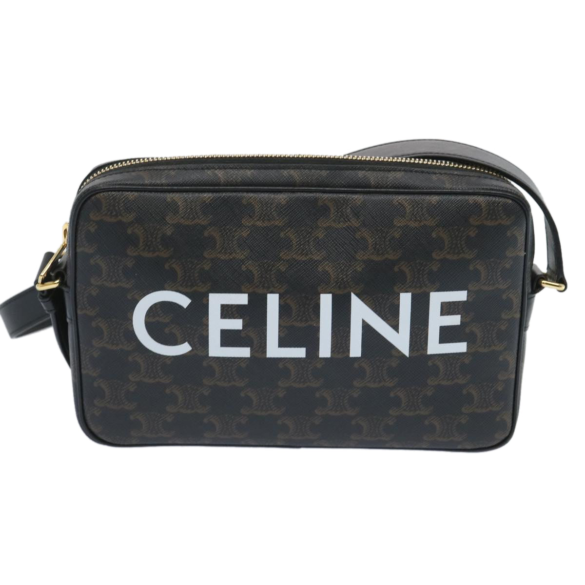 CELINE Triomphe Canvas Shoulder Bag PVC Leather Black 194502EJG Auth 66837A