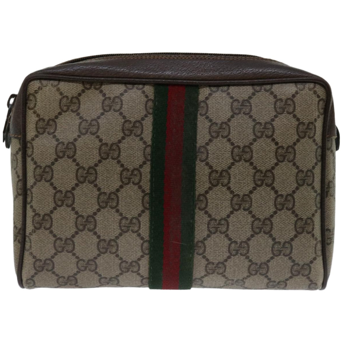 GUCCI GG Supreme Web Sherry Line Clutch Bag Beige Red Green 89 01 012 Auth 66851