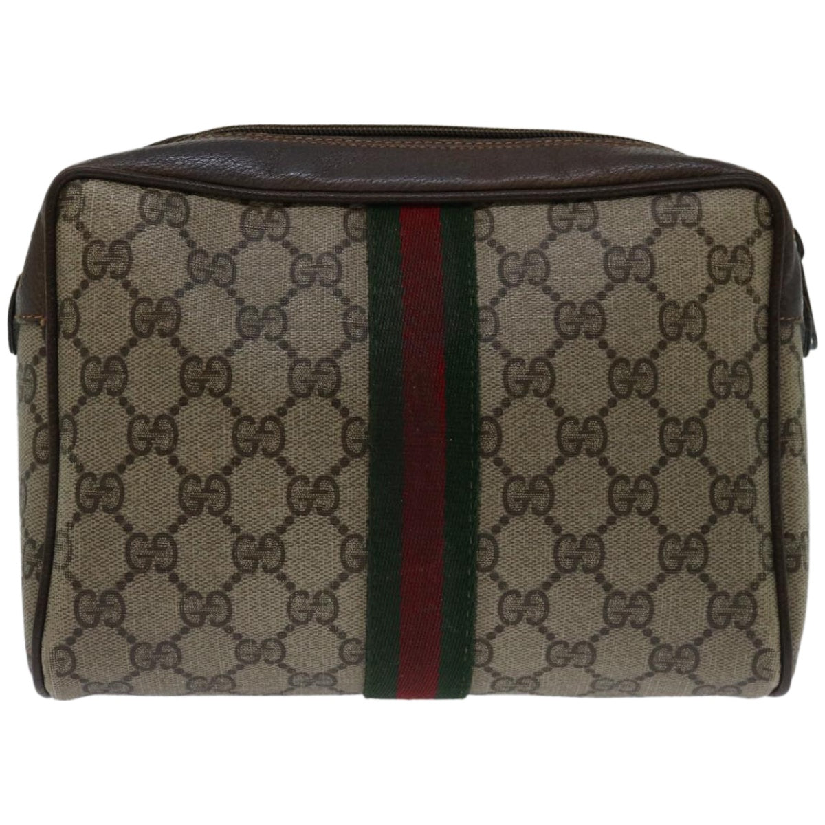 GUCCI GG Supreme Web Sherry Line Clutch Bag Beige Red Green 89 01 012 Auth 66851