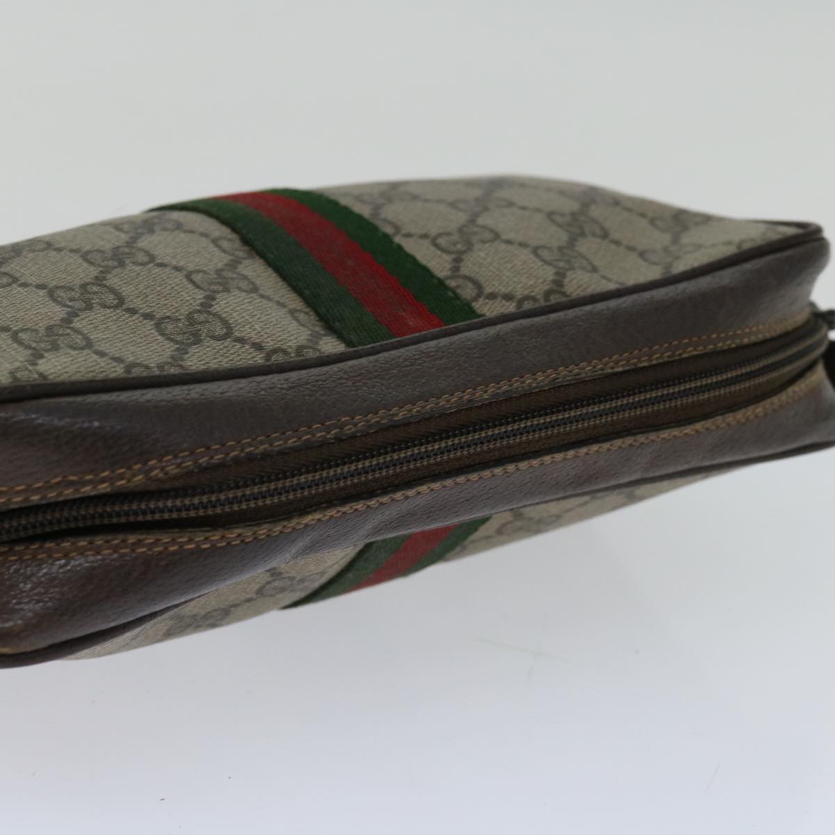 GUCCI GG Supreme Web Sherry Line Clutch Bag Beige Red Green 89 01 012 Auth 66851