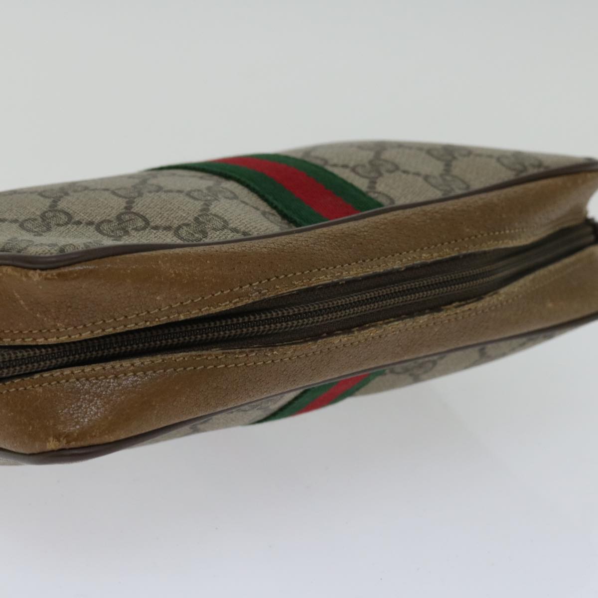 GUCCI GG Supreme Web Sherry Line Clutch Bag Beige Red Green 89 01 012 Auth 66852