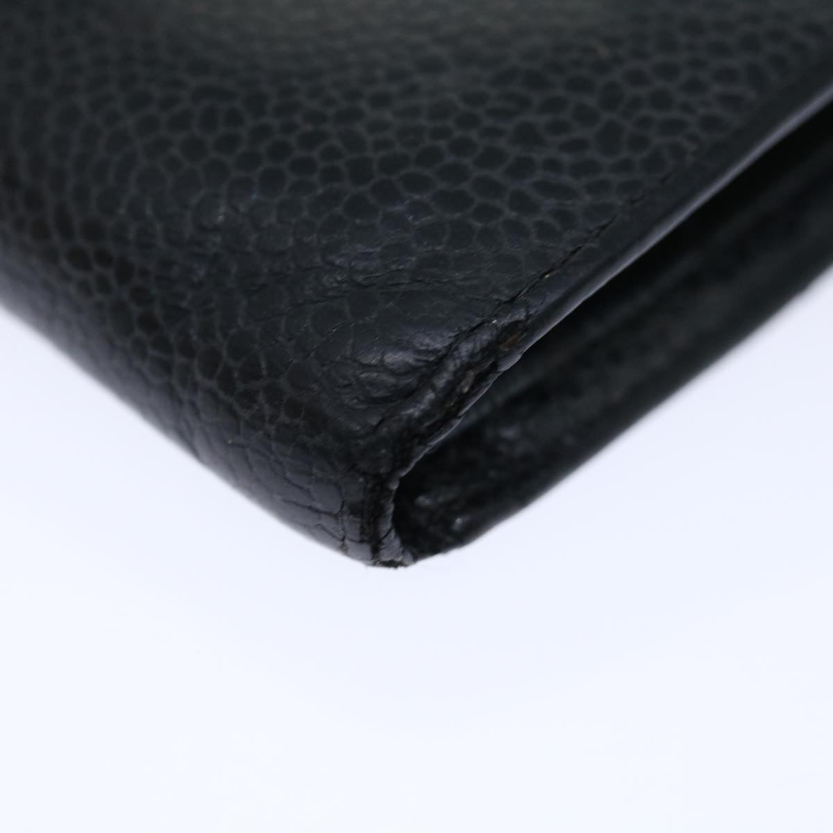 CHANEL Long Wallet Caviar Skin Black CC Auth 66860