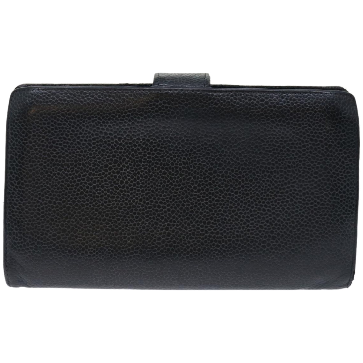 CHANEL Long Wallet Caviar Skin Black CC Auth 66860