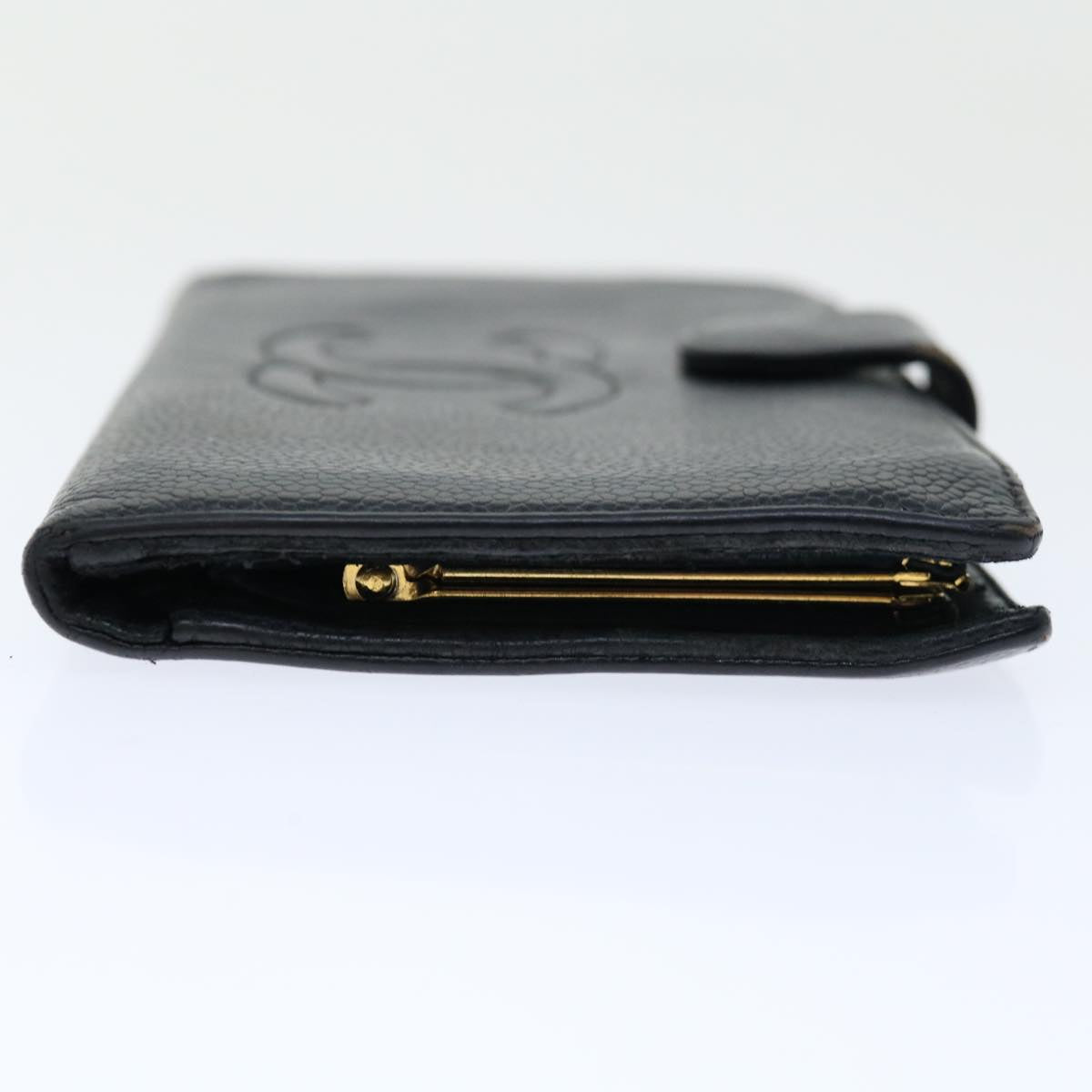 CHANEL Long Wallet Caviar Skin Black CC Auth 66860