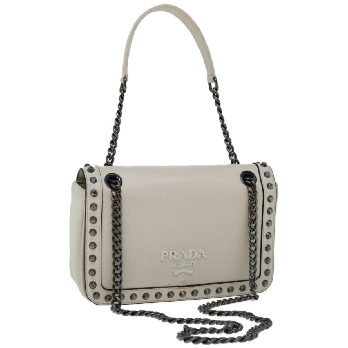 PRADA Chain Shoulder Bag Leather Ivory Auth 66873