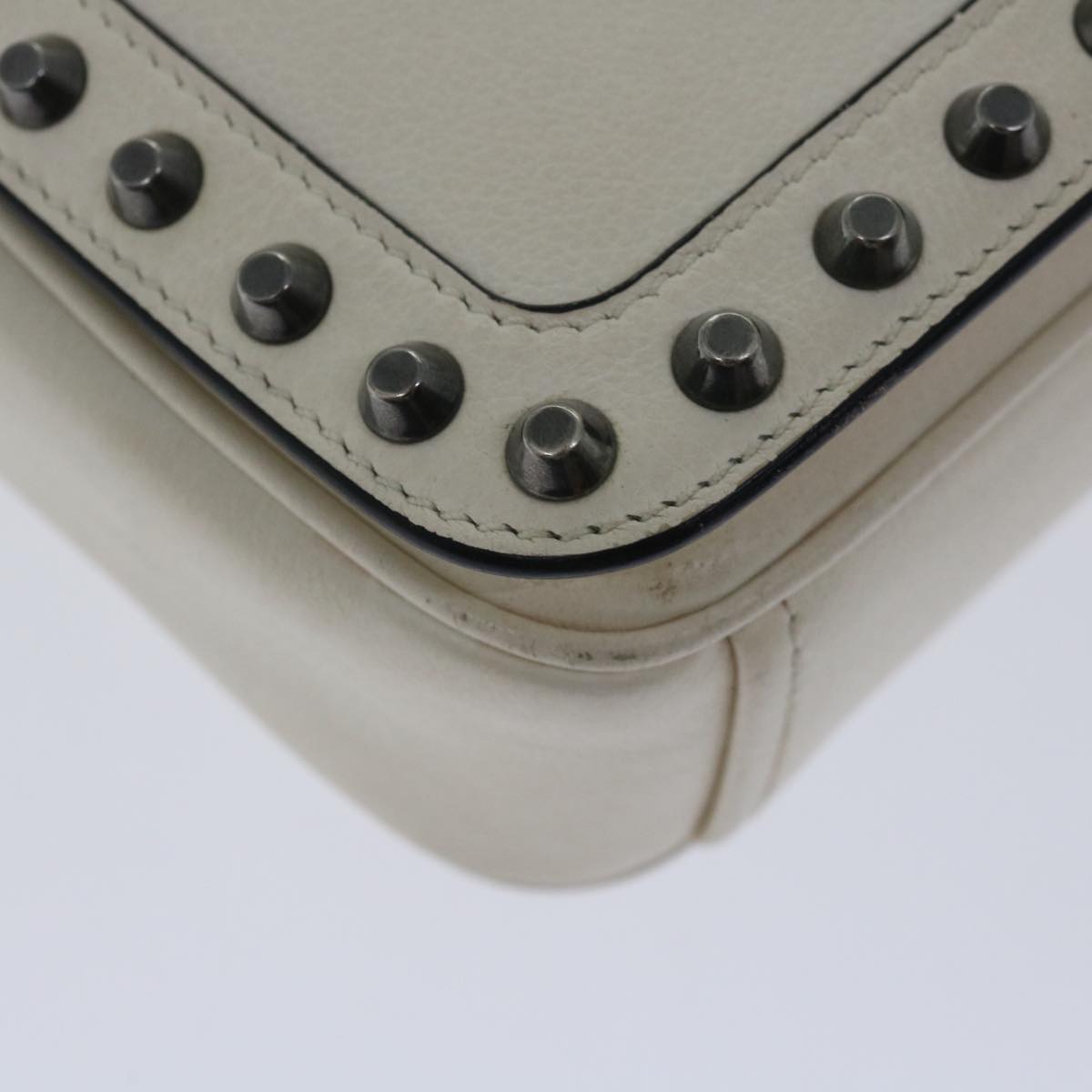 PRADA Chain Shoulder Bag Leather Ivory Auth 66873