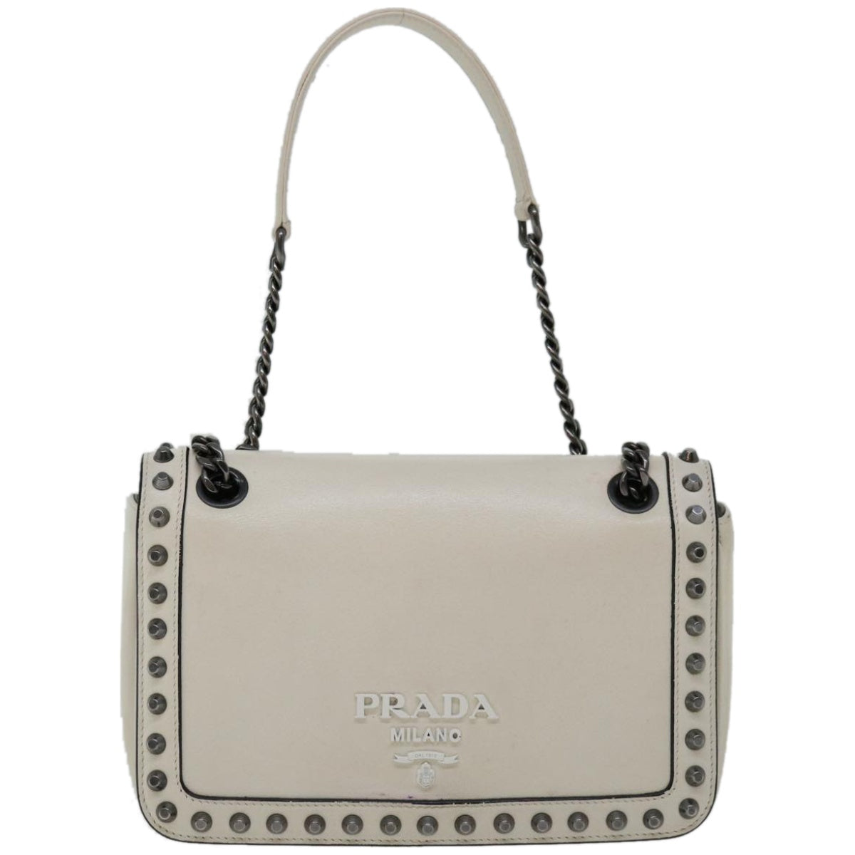 PRADA Chain Shoulder Bag Leather Ivory Auth 66873