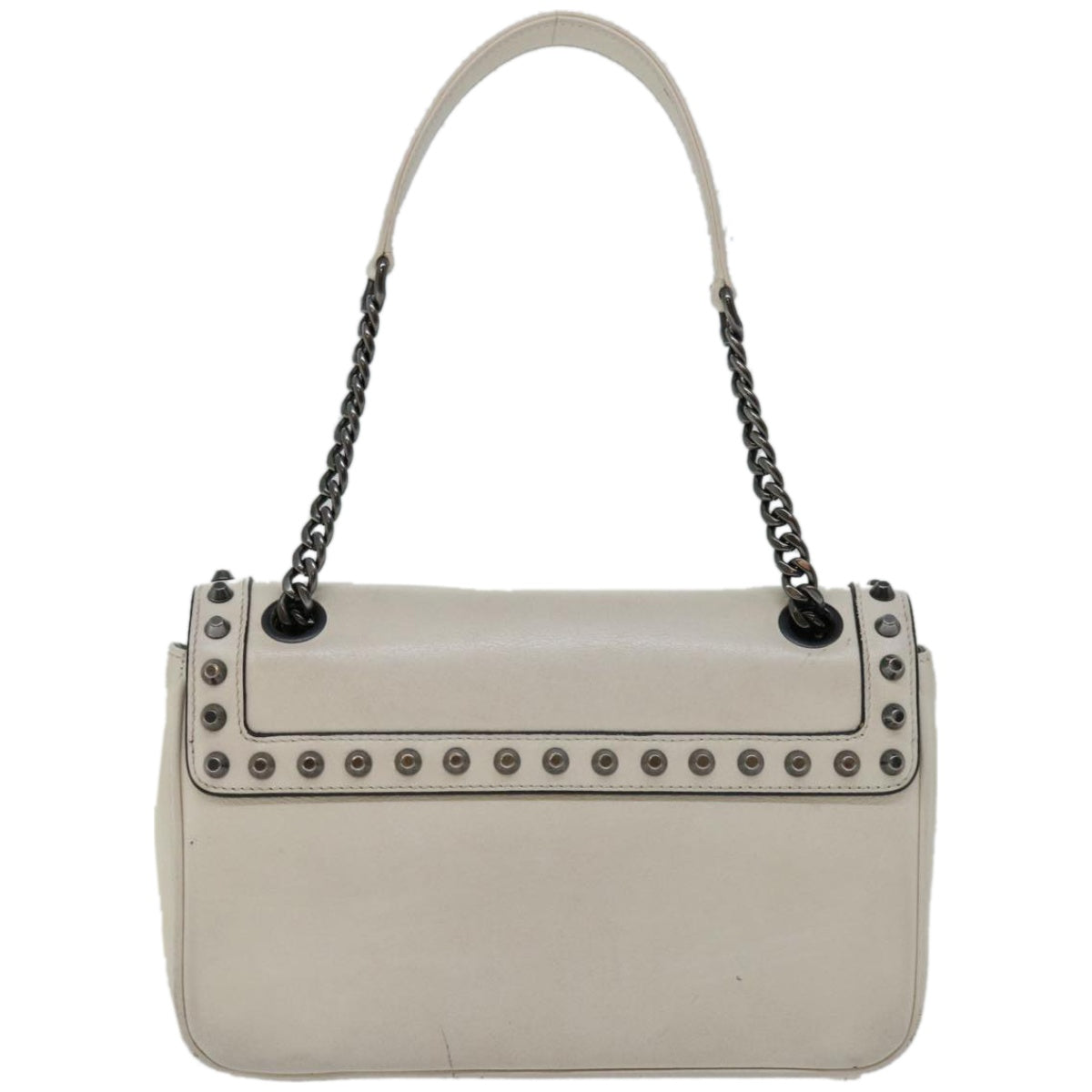 PRADA Chain Shoulder Bag Leather Ivory Auth 66873