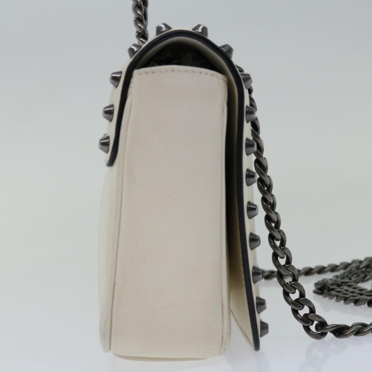 PRADA Chain Shoulder Bag Leather Ivory Auth 66873