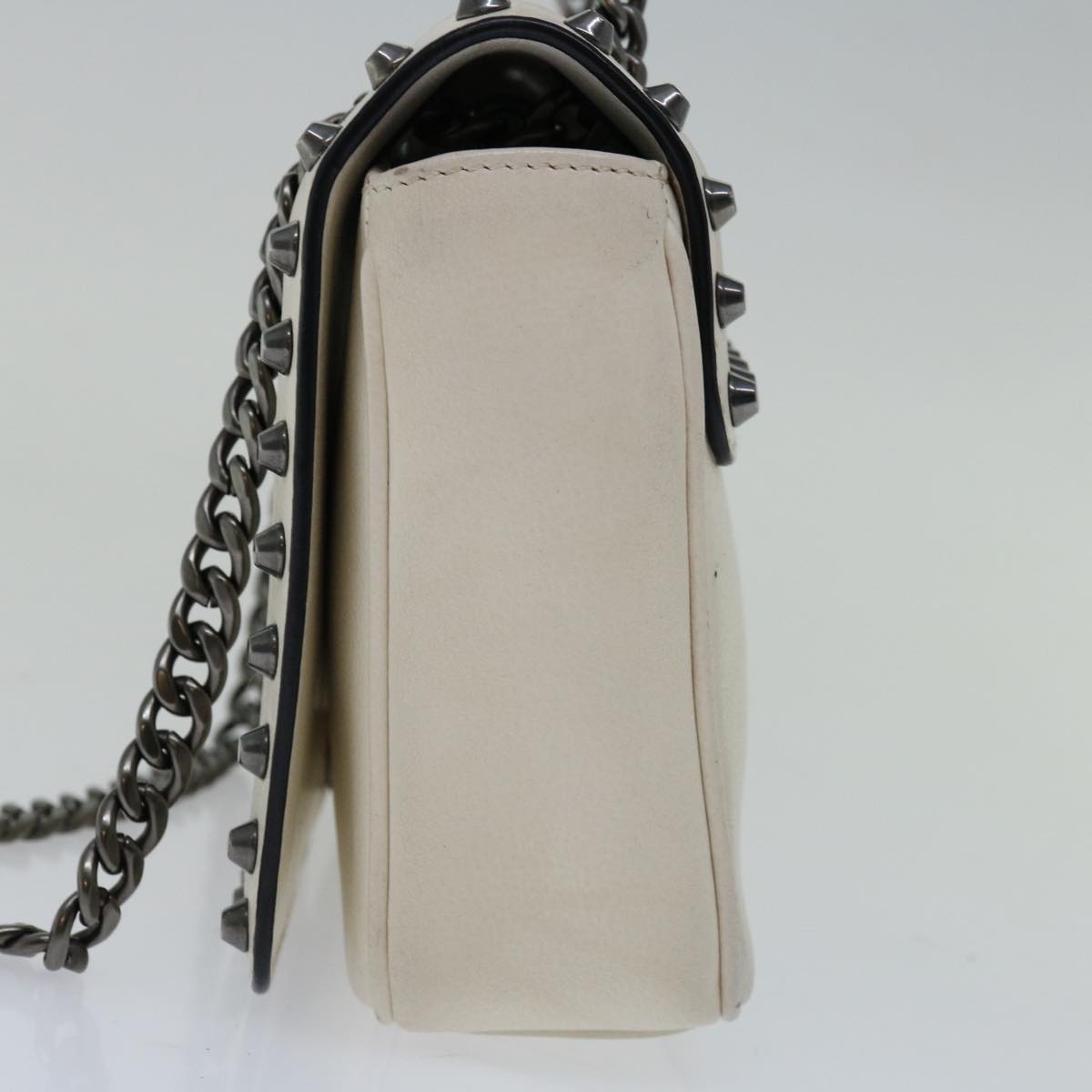 PRADA Chain Shoulder Bag Leather Ivory Auth 66873