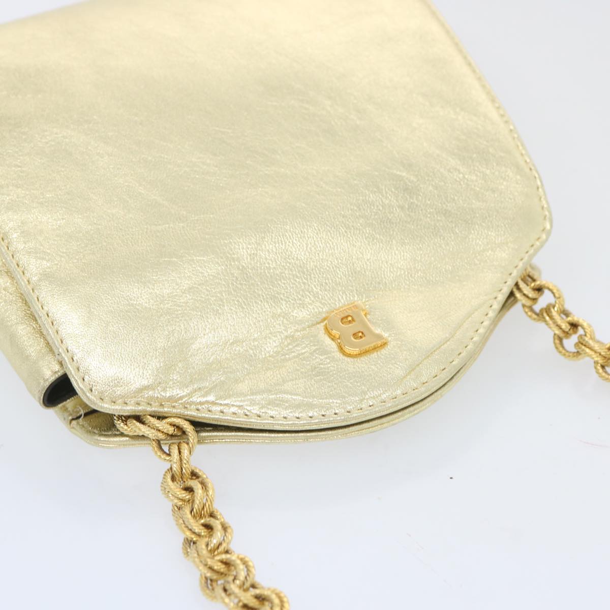 BALLY Chain Shoulder Bag Leather Gold Auth 66874