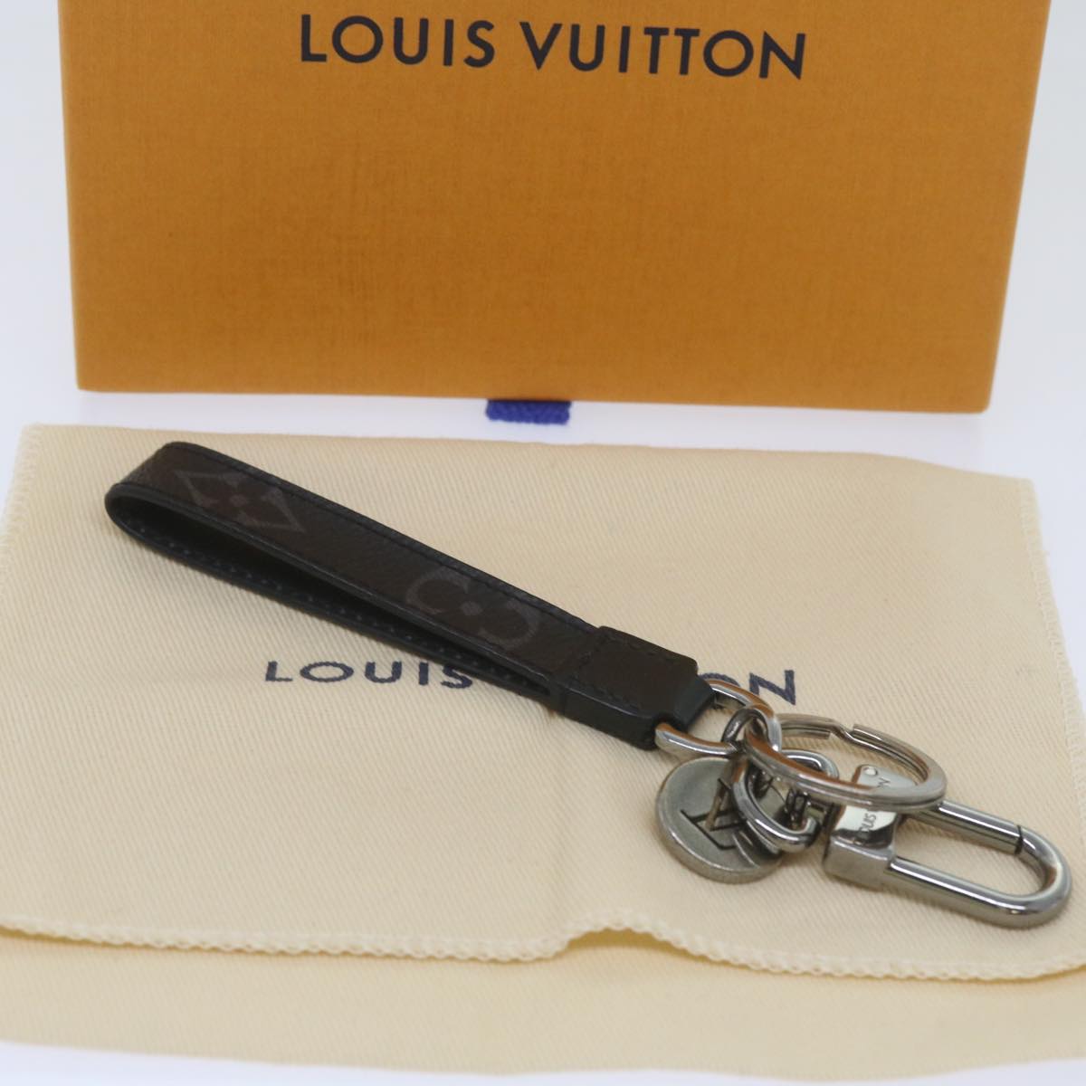 LOUIS VUITTON Monogram Eclipse Porte Cles Dragonne Key Holder M61950 Auth 66886