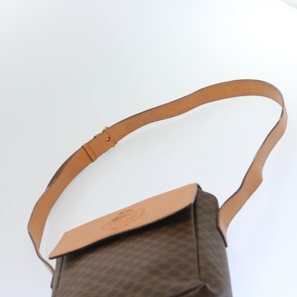 CELINE Macadam Canvas Shoulder Bag PVC Leather Brown Auth 66919