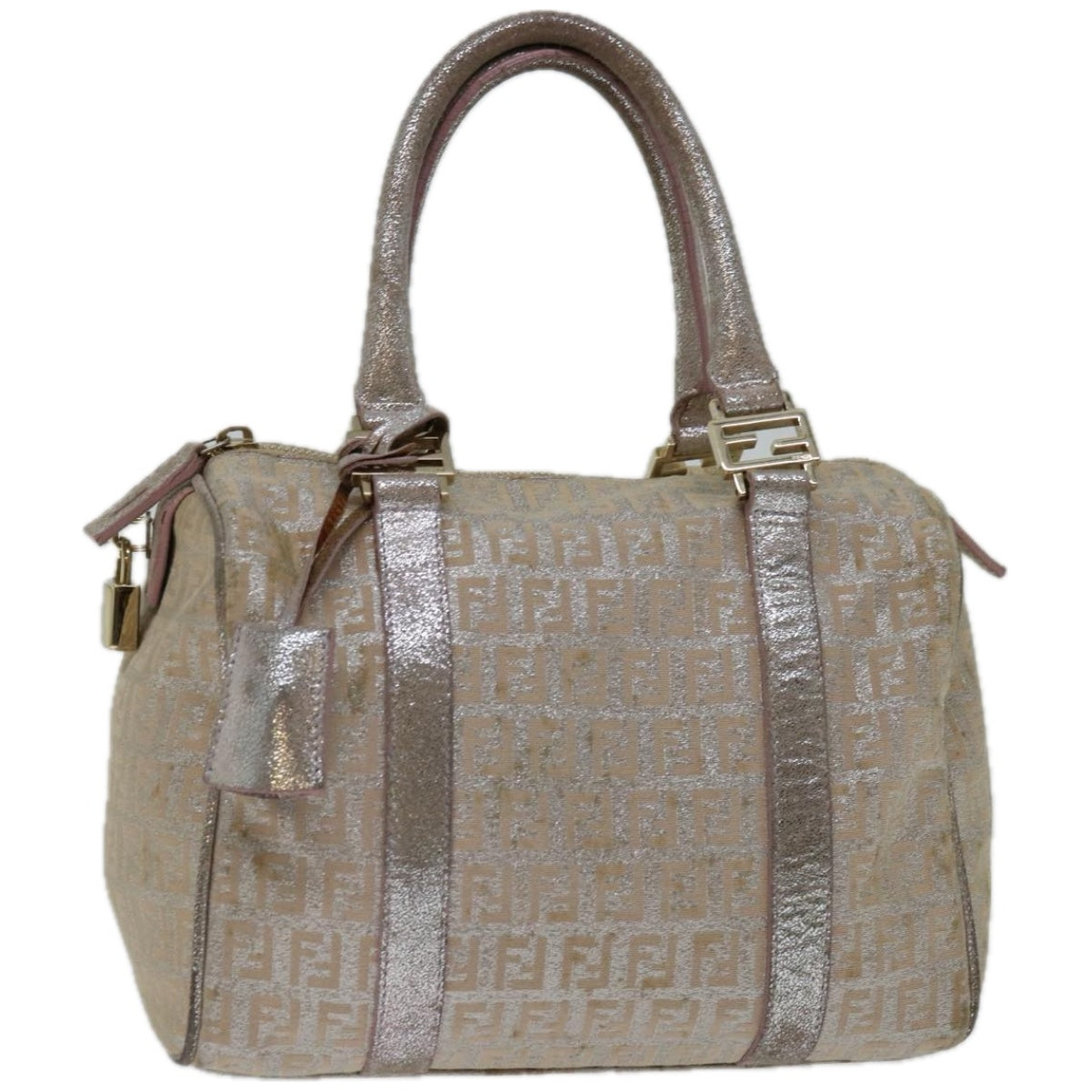 FENDI Zucchino Canvas Hand Bag Beige Auth 66924