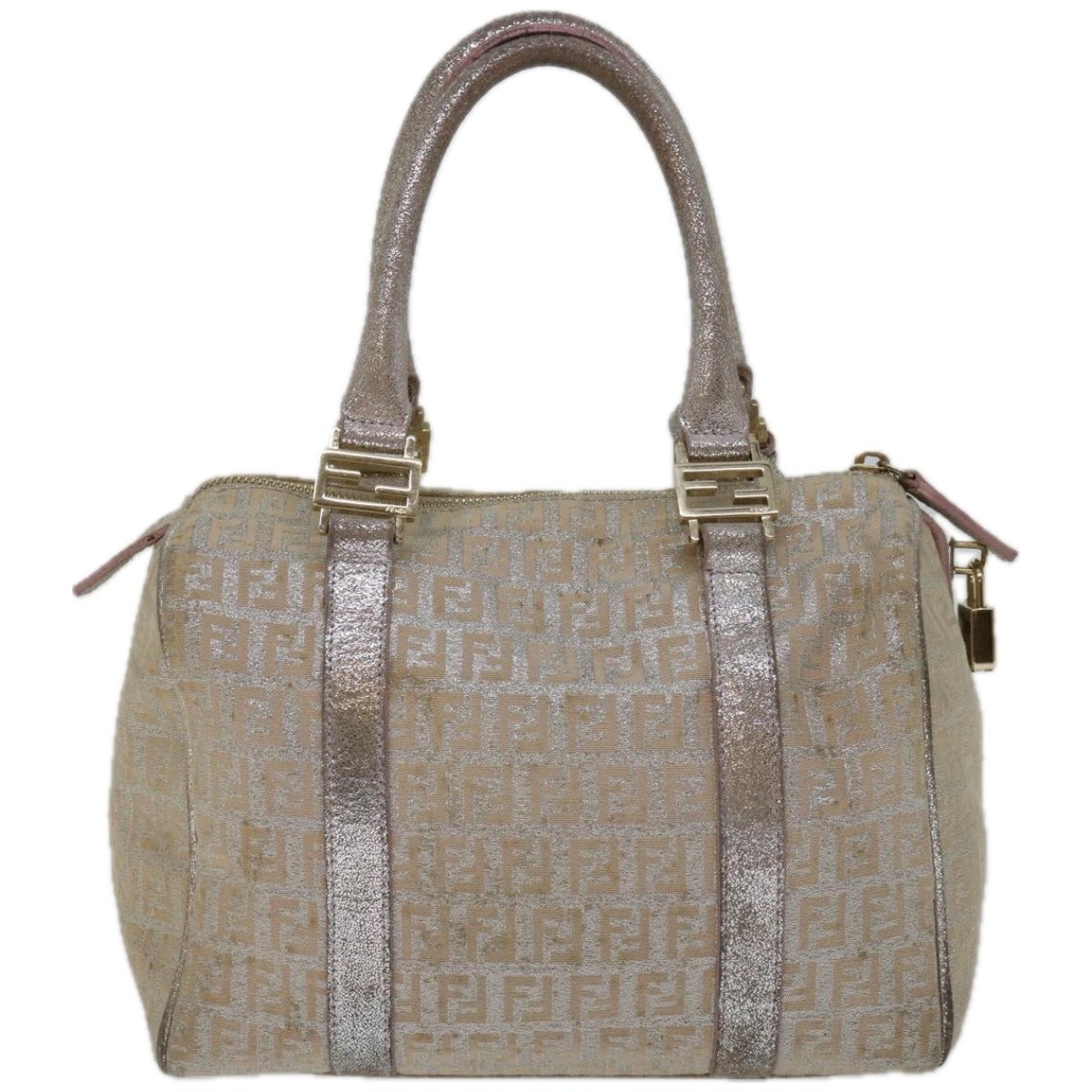 FENDI Zucchino Canvas Hand Bag Beige Auth 66924