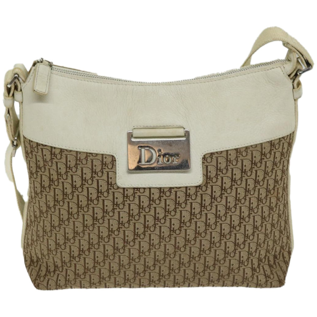 Christian Dior Trotter Canvas Shoulder Bag Beige Auth 66925