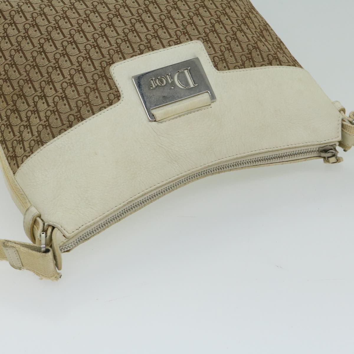 Christian Dior Trotter Canvas Shoulder Bag Beige Auth 66925