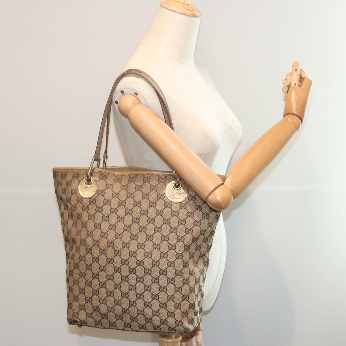 GUCCI GG Canvas Tote Bag Beige 120836 Auth 66932