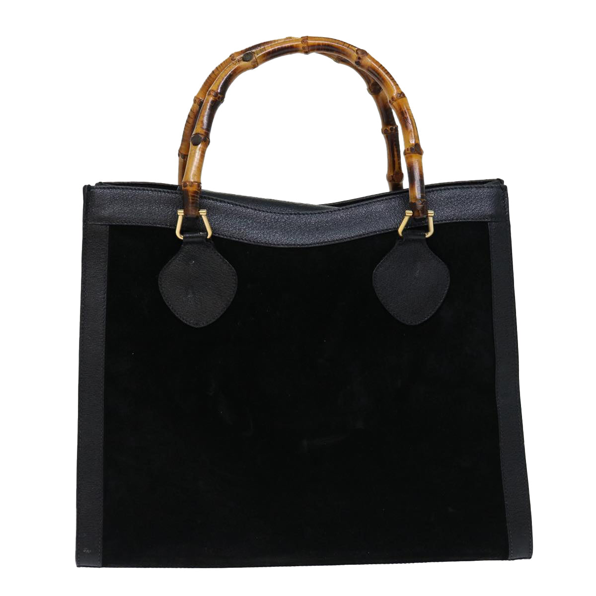 GUCCI Bamboo Tote Bag Suede Black 002 1186 0260 Auth 66947