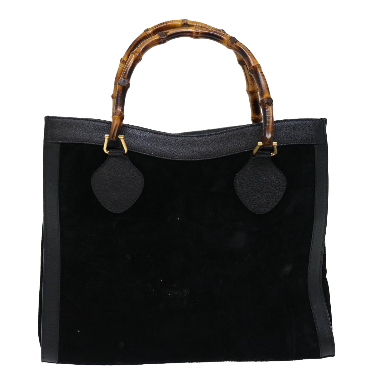 GUCCI Bamboo Tote Bag Suede Black 002 1186 0260 Auth 66947