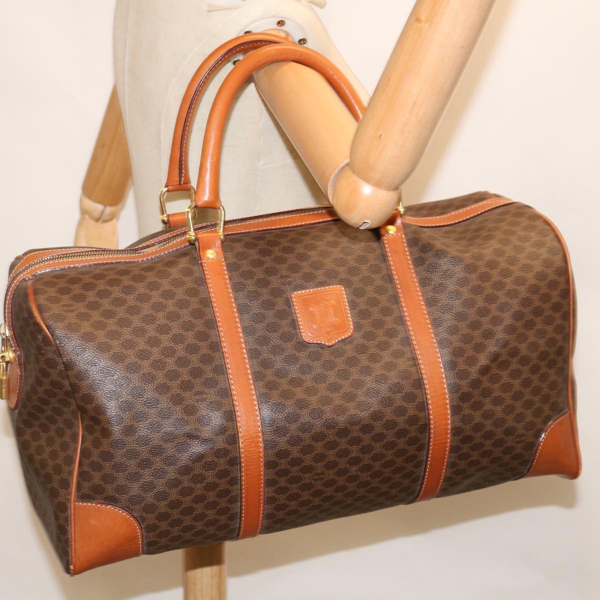 CELINE Macadam Canvas Boston Bag PVC Brown Auth 66958