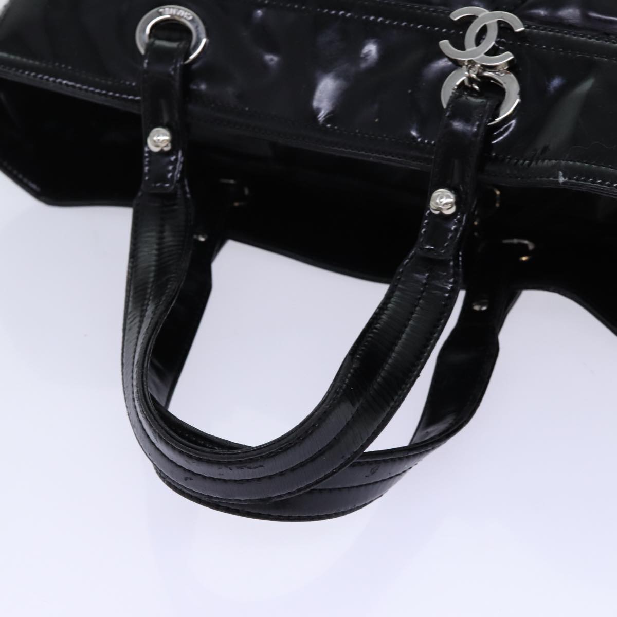 CHANEL Matelasse Tote Bag Patent leather Black CC Auth 66962