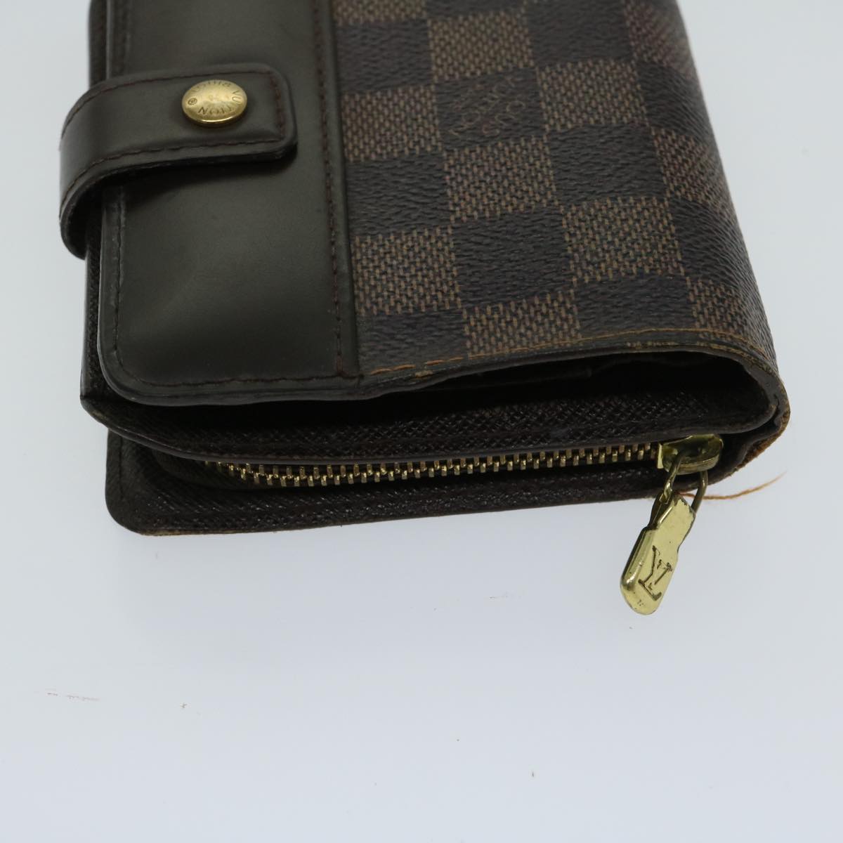 LOUIS VUITTON Damier Ebene Compact Zip Wallet N61668 LV Auth 66972