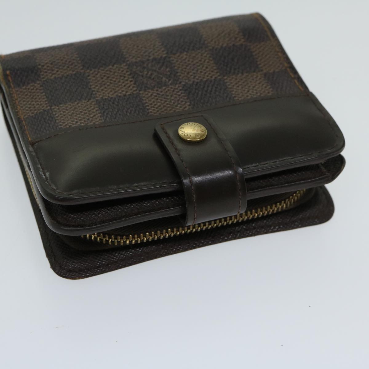 LOUIS VUITTON Damier Ebene Compact Zip Wallet N61668 LV Auth 66972